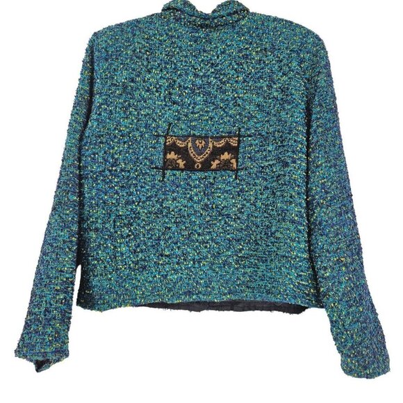 Alex Kim Tweed Patchwork Button Front Jacket Women’s Size L Artsy Art To Wear - Picture 2 of 7